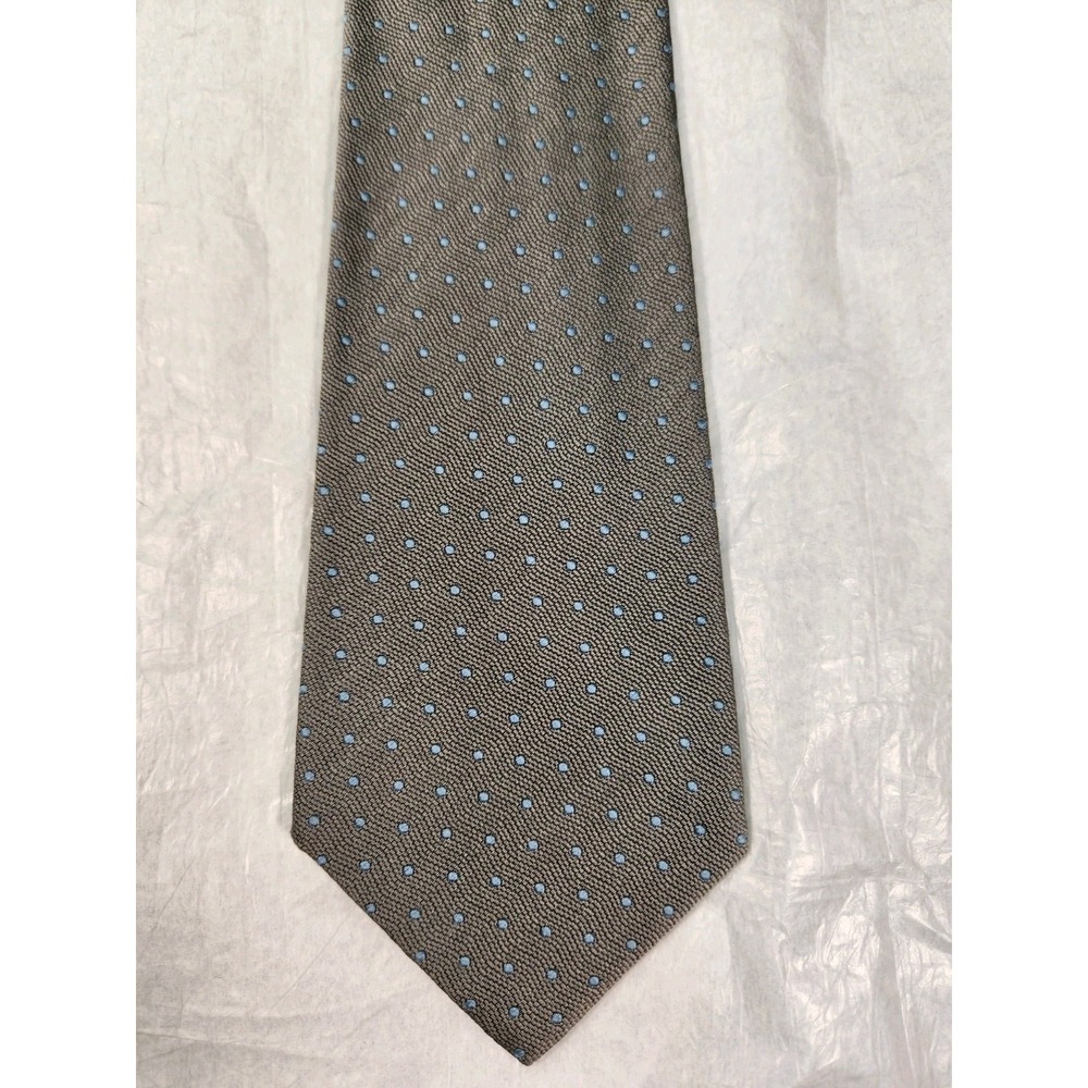 Giorgio Armani Classico Blue Label Men's Necktie Silk Tie Gray Polka Dots Blue